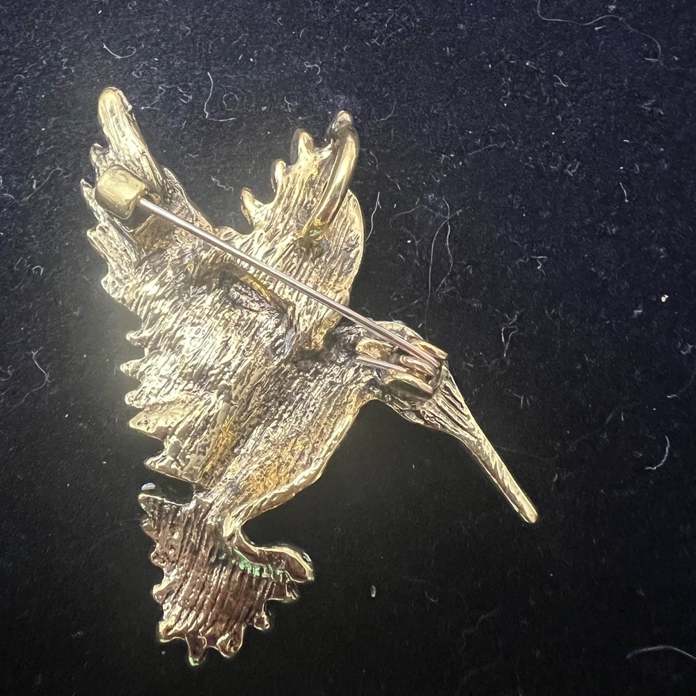 Pink and Teal Hummingbird Bird Pin Brooch Antique Hold Tone - Picture 5 of 5